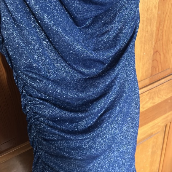 One Shoulder Navy Blue Glitter Cocktail Dress - Picture 6 of 7